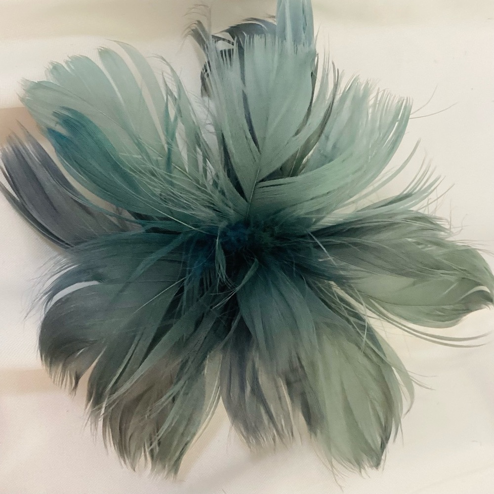 Blue/ green teal Feather Fascinator Hair Clip. Handmade in USA